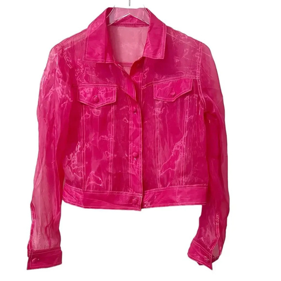 REVOLVE Sample Sheer Shirt in‎ Bright Pink Button Front Barbiecore - Picture 1 of 3